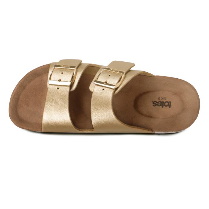 totes® Ladies Double Buckle Platform Slide Gold Extra Image 3